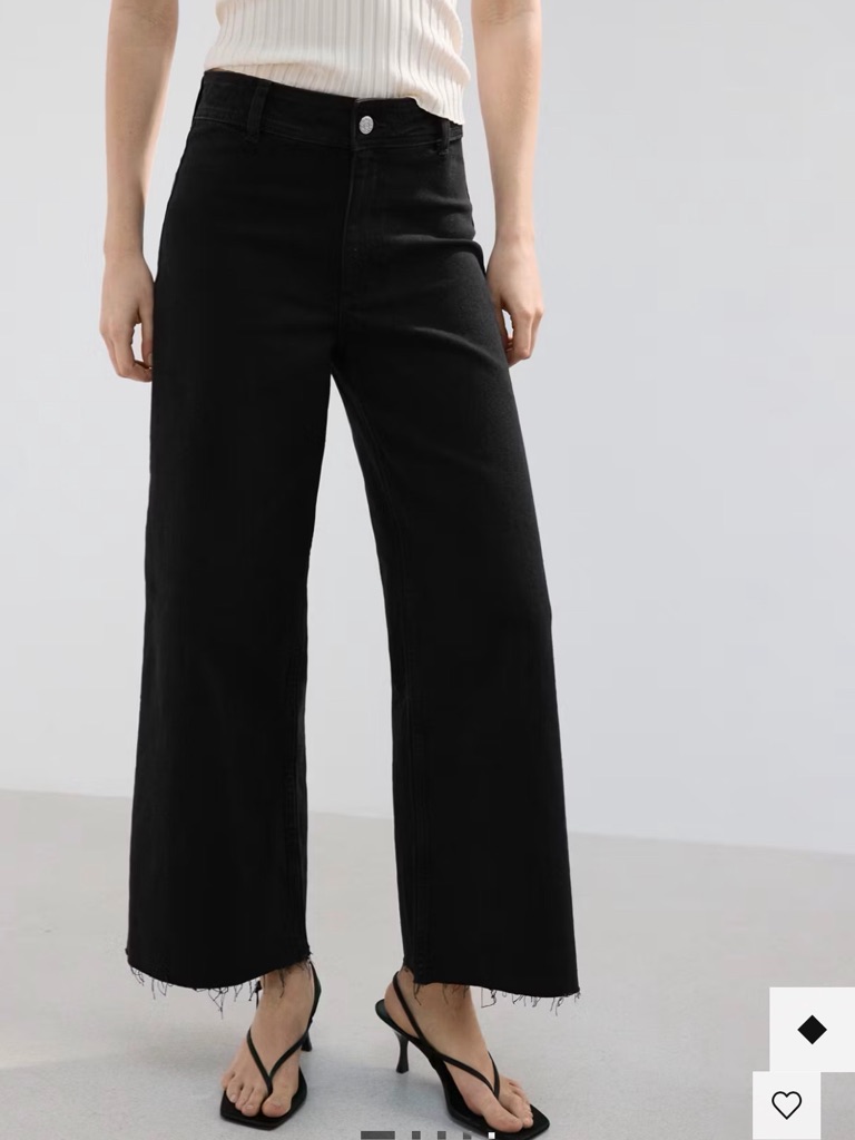 Mango Black Catherine Culotte High-Waist Ankle Wide-Leg Jeans